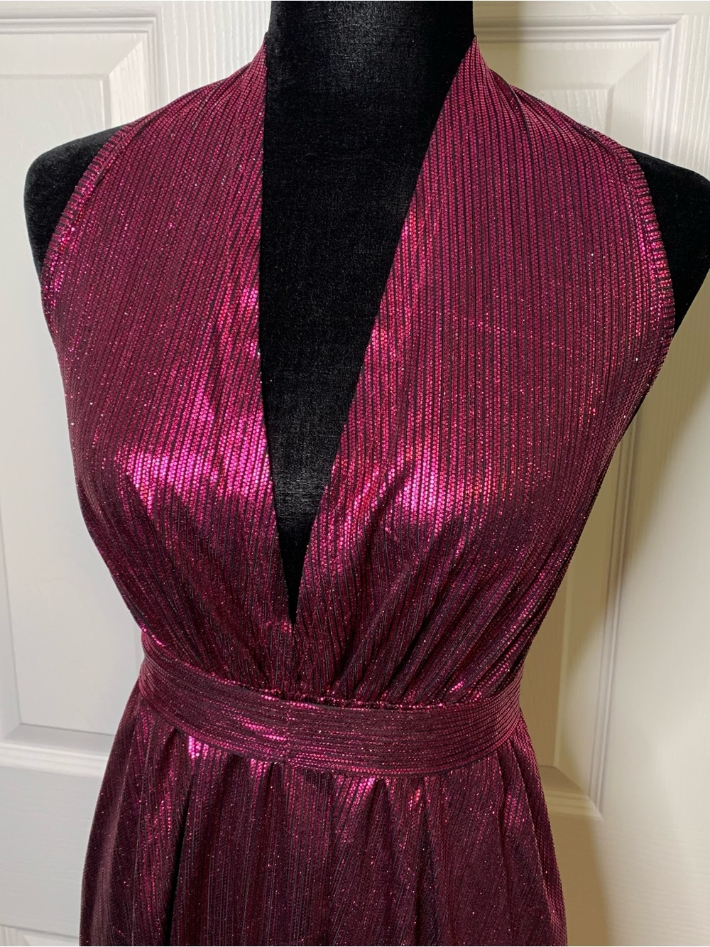 Earo Metallic Deep Raspberry Halter Dress - Picture 2 of 8